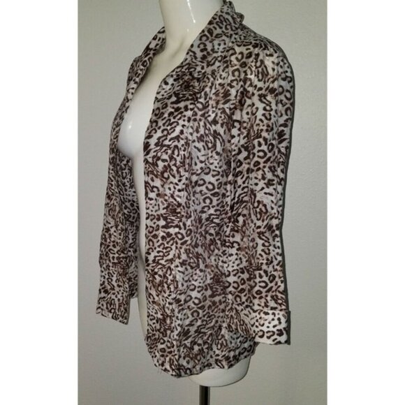 Chico's Leopard Print Shirt Top Cardigan Size 0 Open Front 3/4 Sleeves Cheetah - Picture 4 of 7
